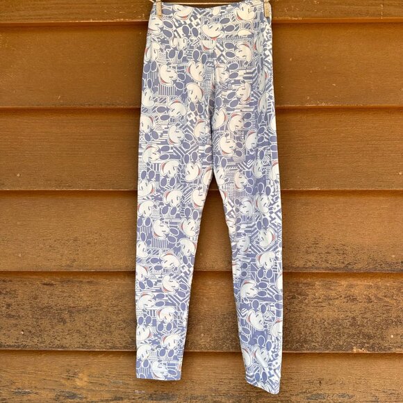 LuLaRoe Disney Mickey Mouse Print Leggings Tween Size Blue & White Stretchy - Picture 3 of 7